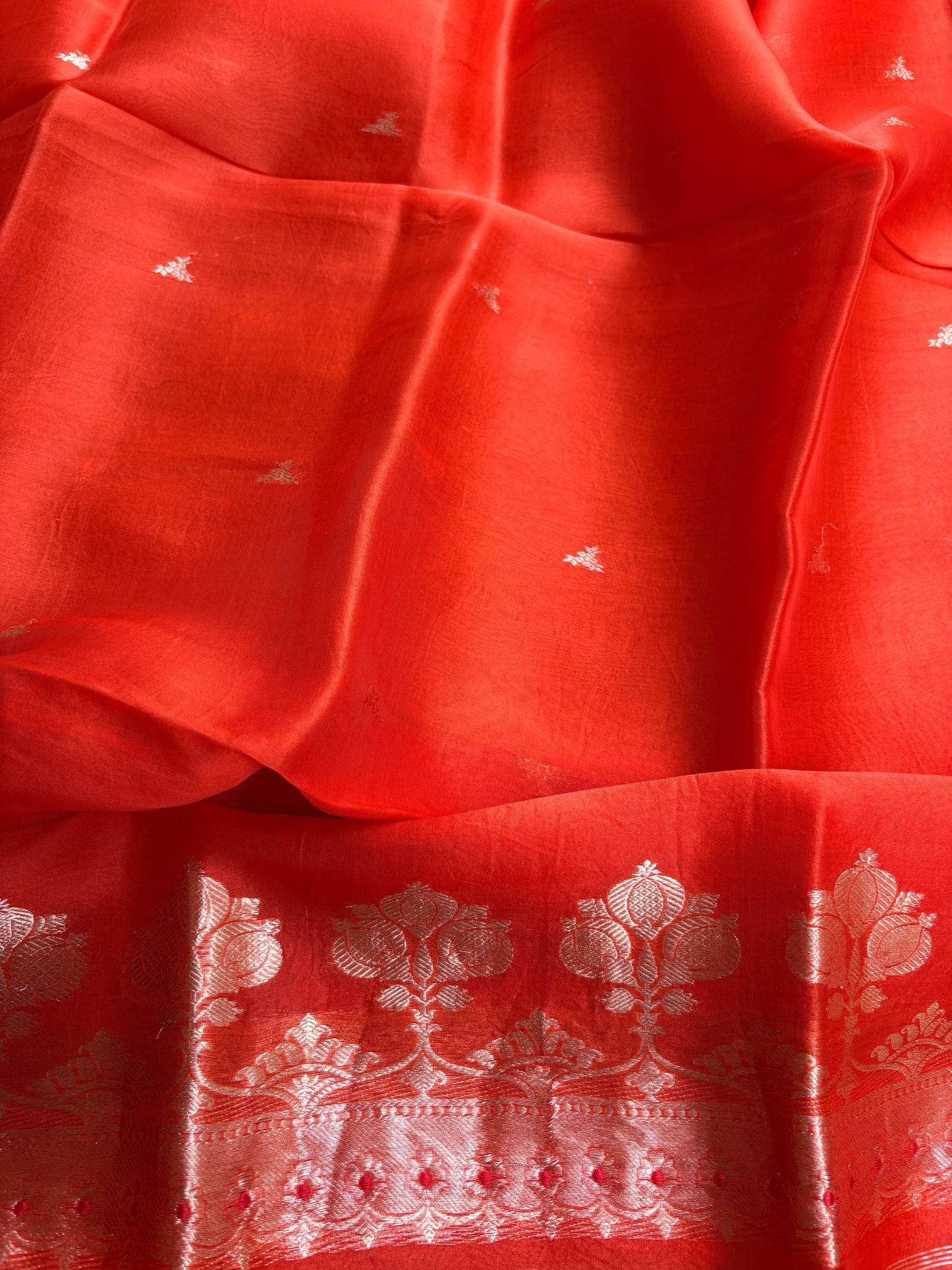 Orange kora kadhwa silk suit set