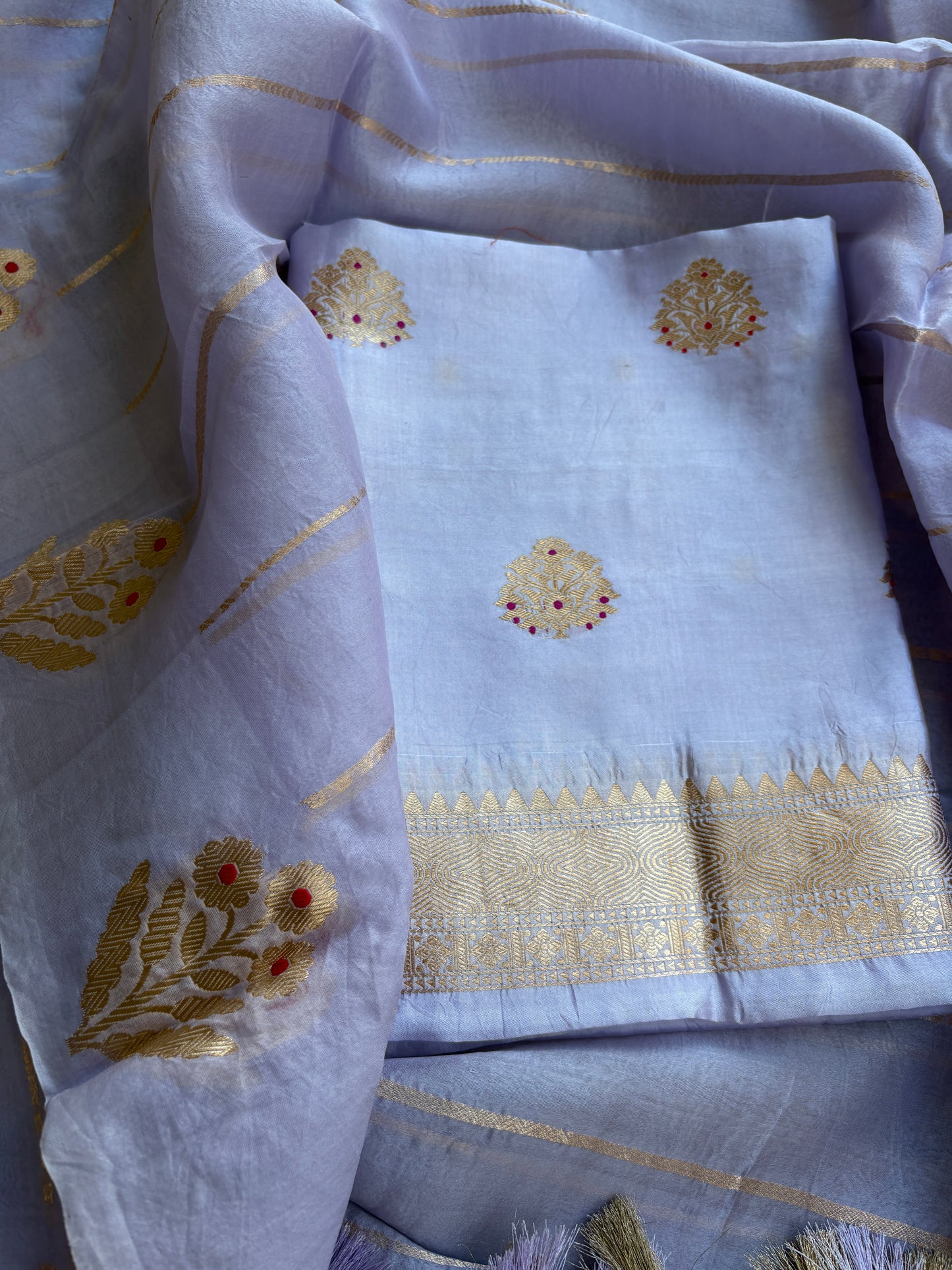 Blue Chiniya kora meenadar suit set