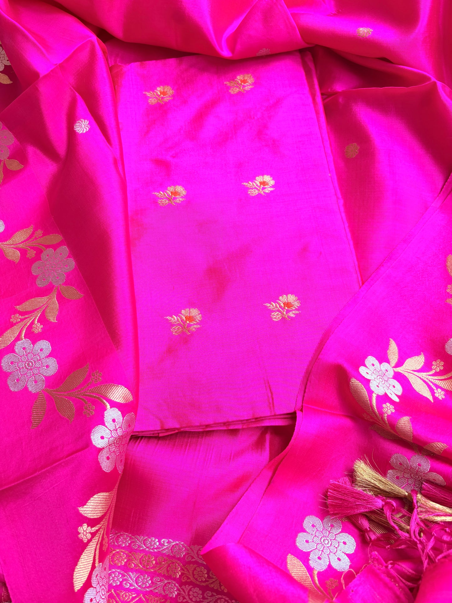 Pink katan by katan silk 3 piece suit set