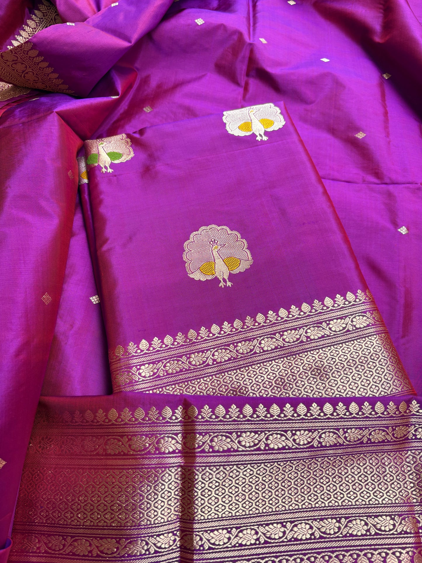 Magenta purple katan by katan silk kadhwa suit set