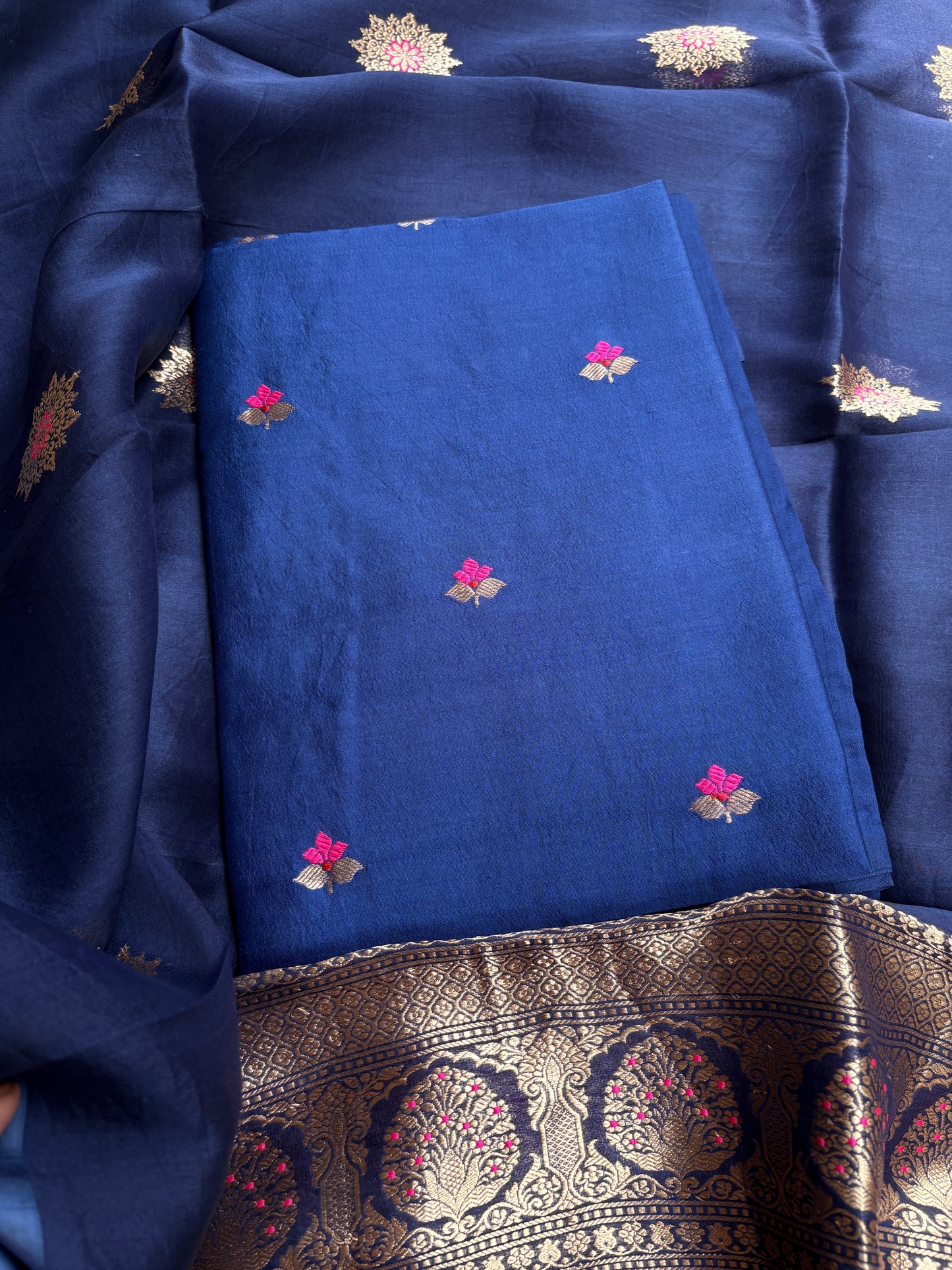 Blue Chiniya kora silk suit set