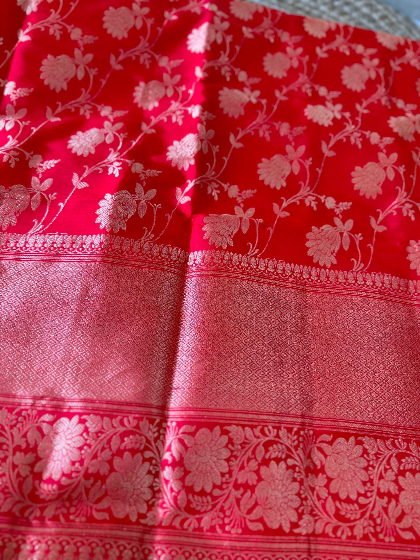 Red katan silk Jaal kadhwa dupatta