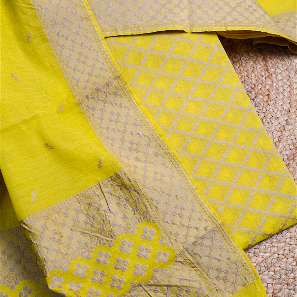 Lime yellow resham weaving suit set