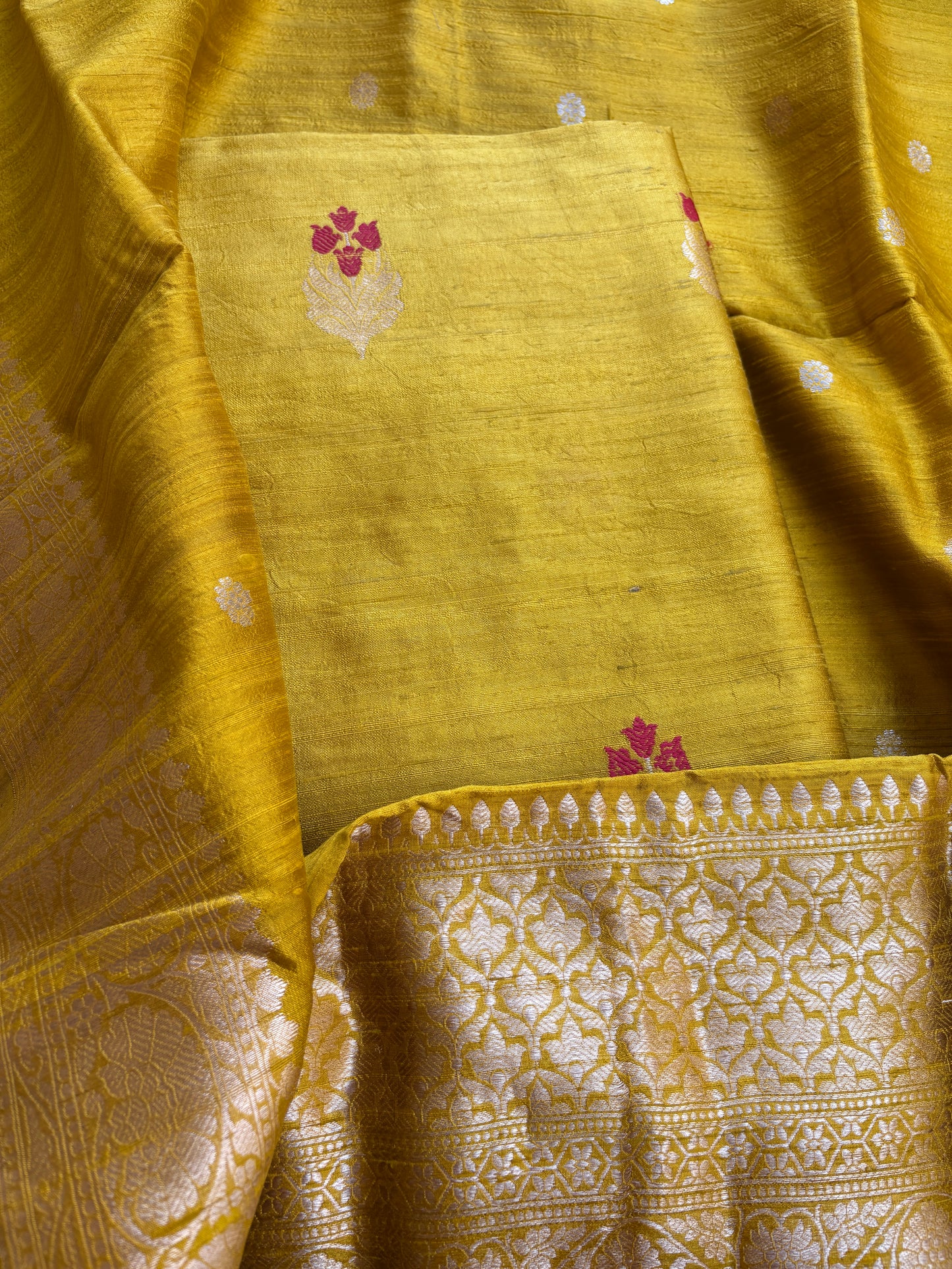 Yellow raw silk kadhwa suit set