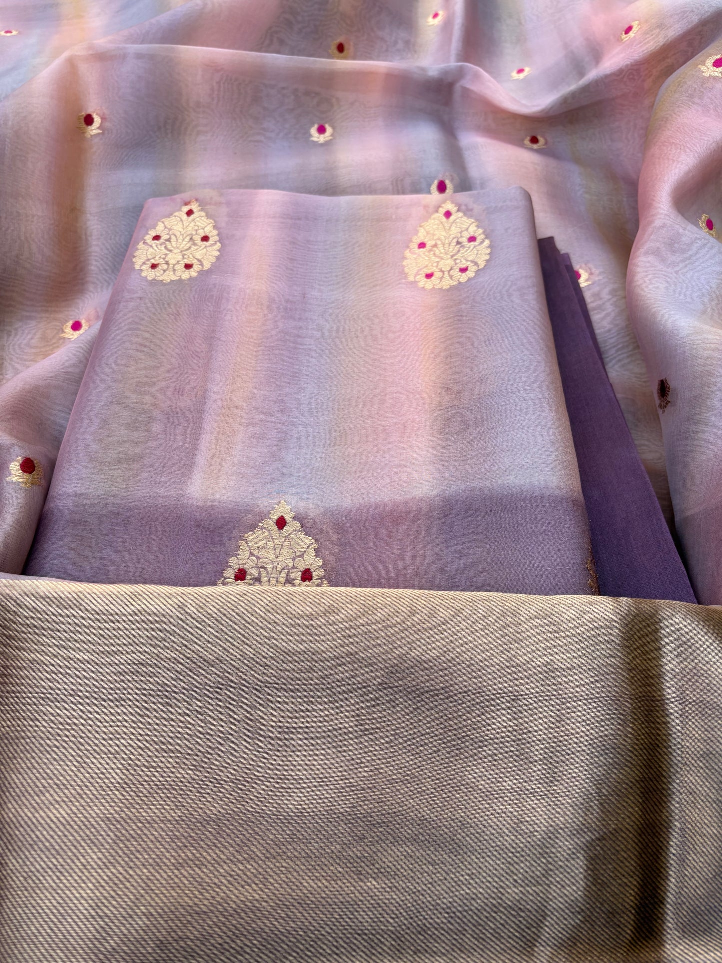 Grey lavender kora kadhwa meenadar silk suit set