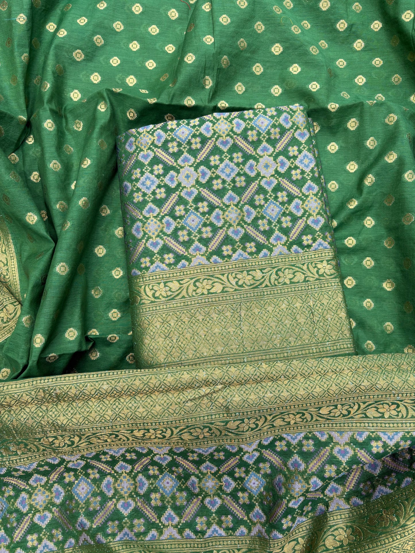 Green gharchola full jaal weaving 3 piece suit set