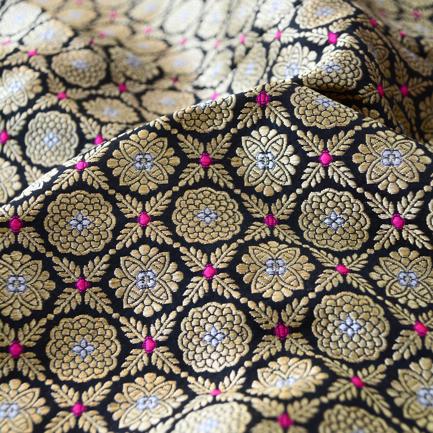 Black katan silk jaal fabric