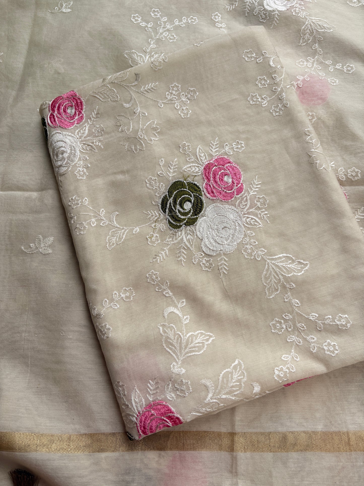 White cotton embroidered suit set