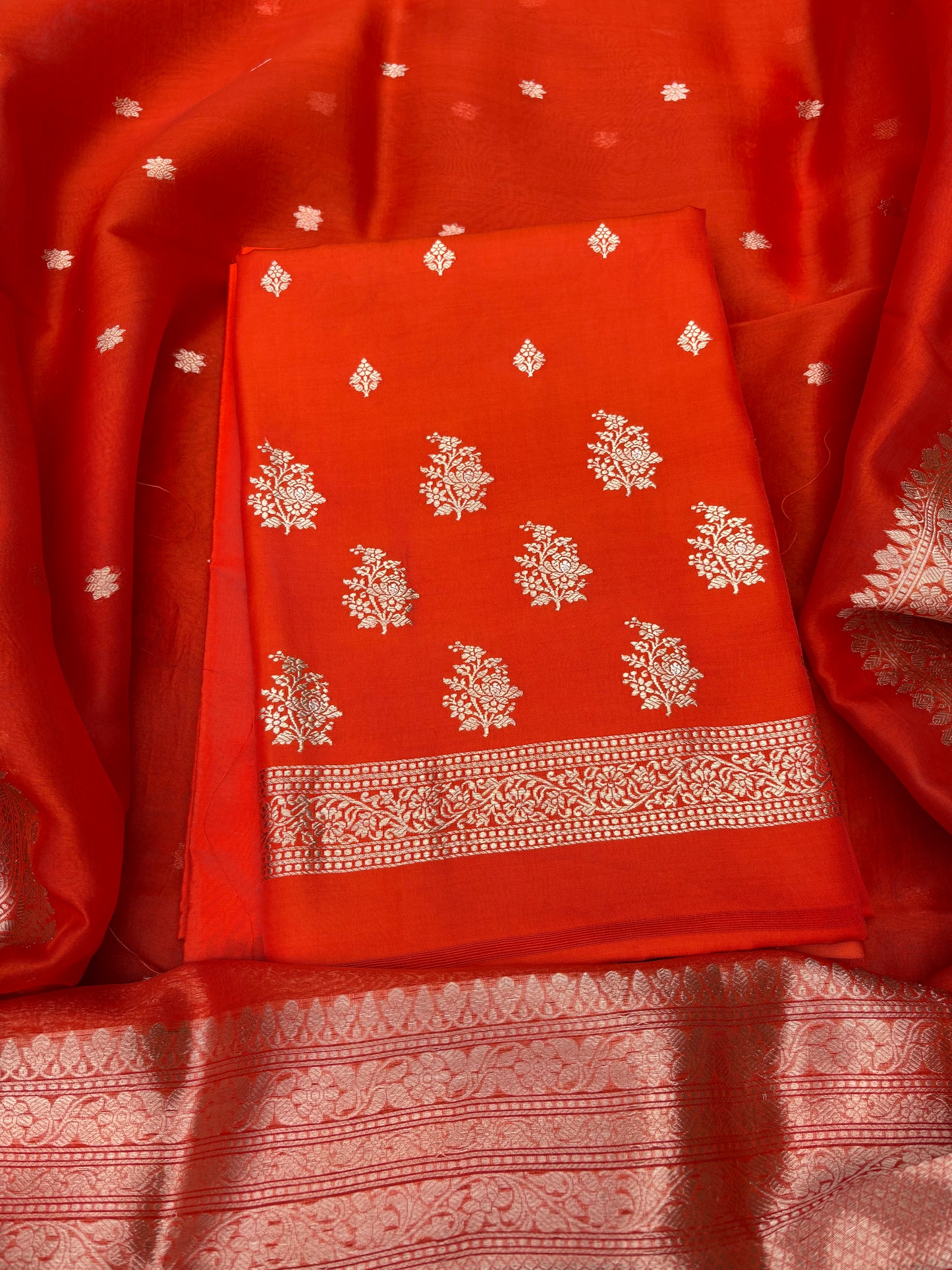 Orange kora kadhwa silk 3 piece suit set