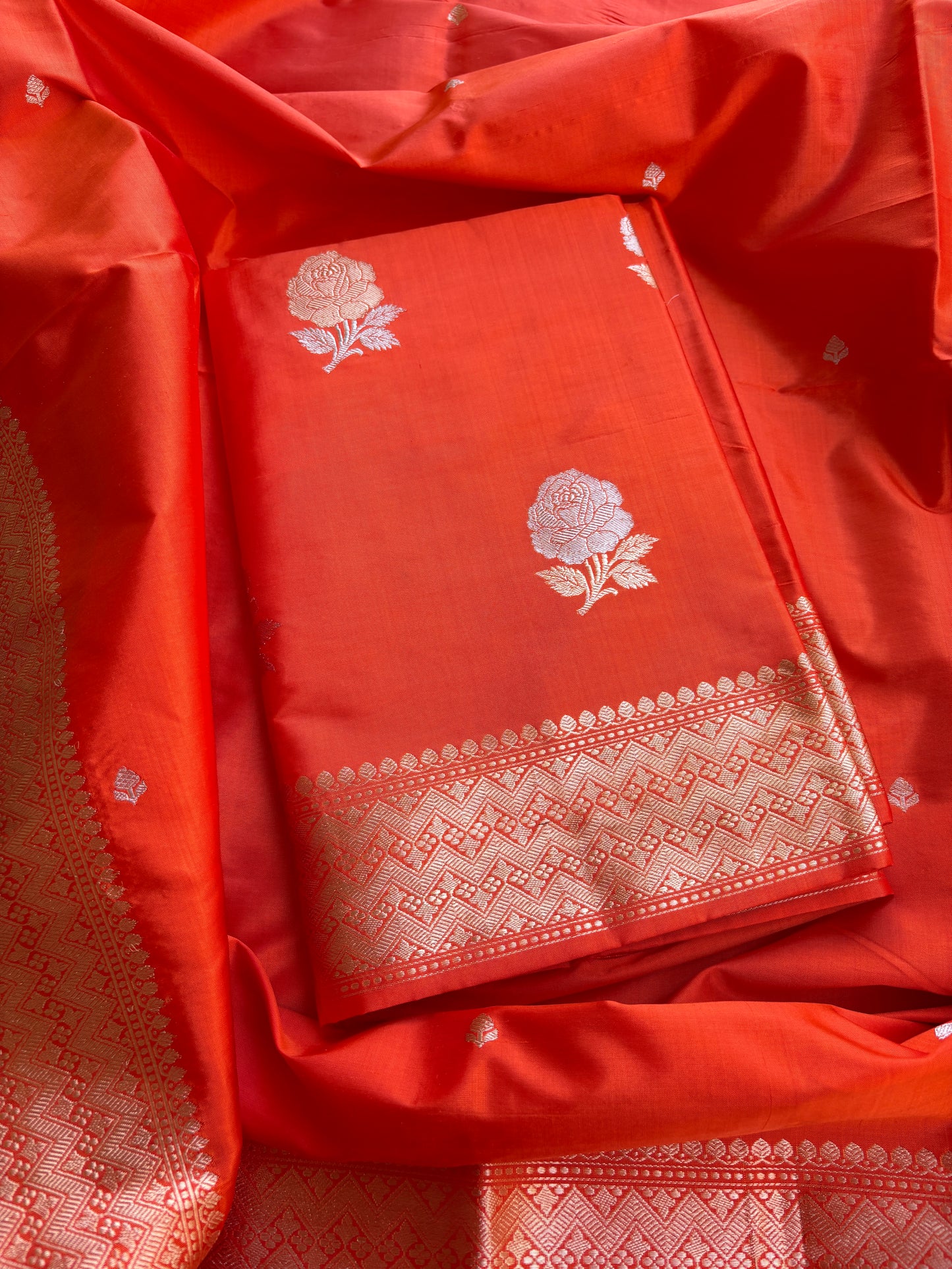 Orange Katan by katan kadhwa silk Suit set