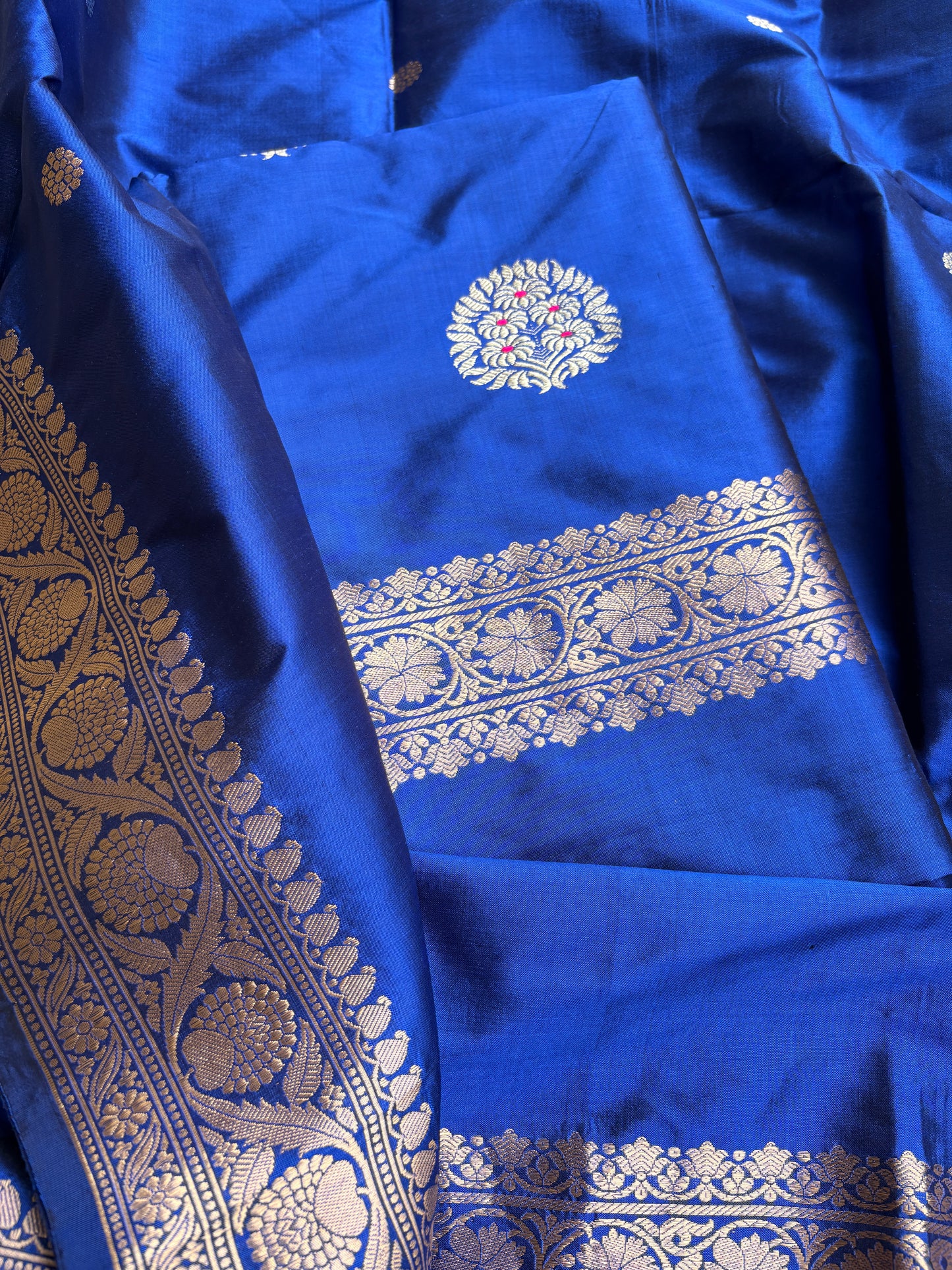 Blue katan by katan silk kadhwa suit set