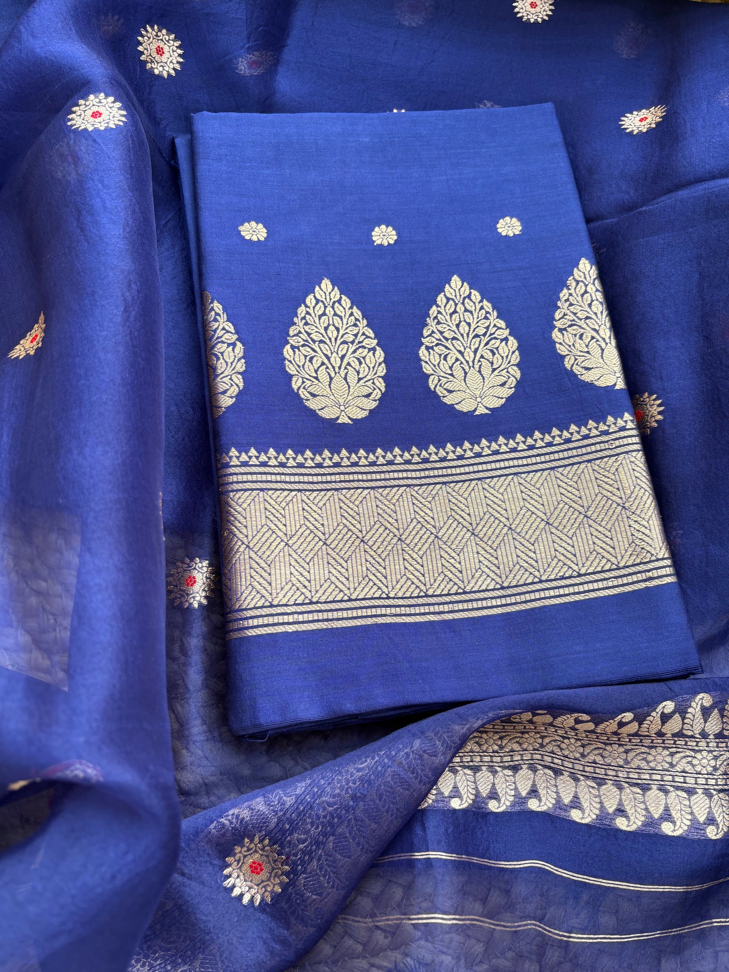 Blue Chiniya silk kurta and kora silk dupatta 3 piece suit set
