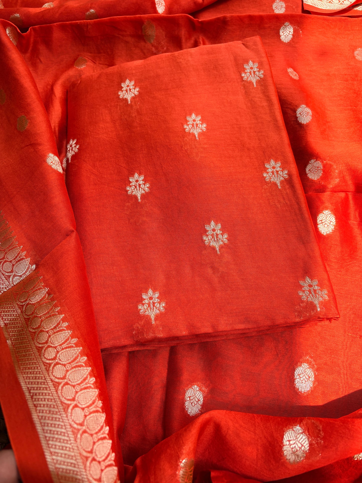 Orange pure Chanderi silk 3 piece suit
