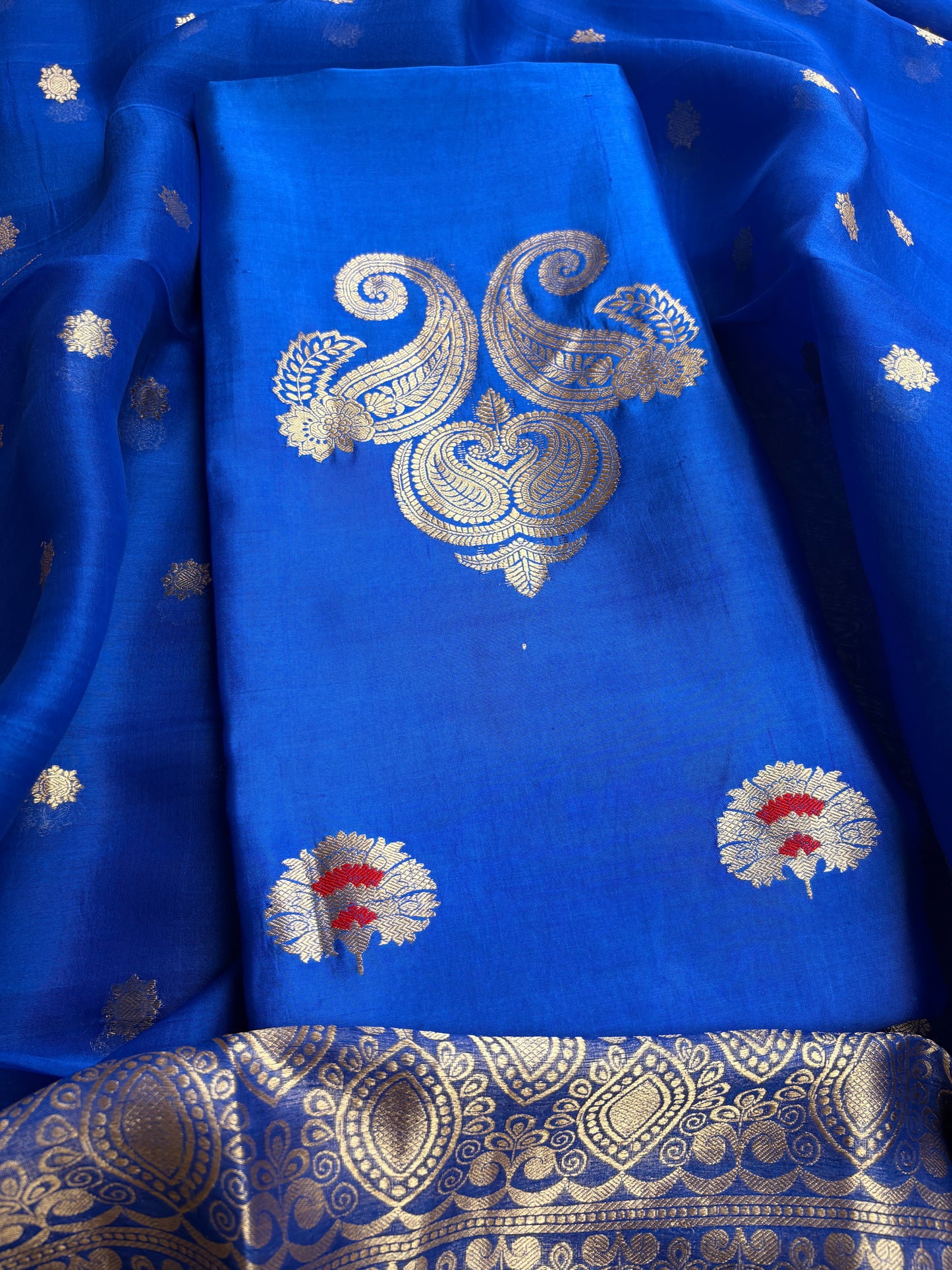 Blue mango silk kadhwa suit set