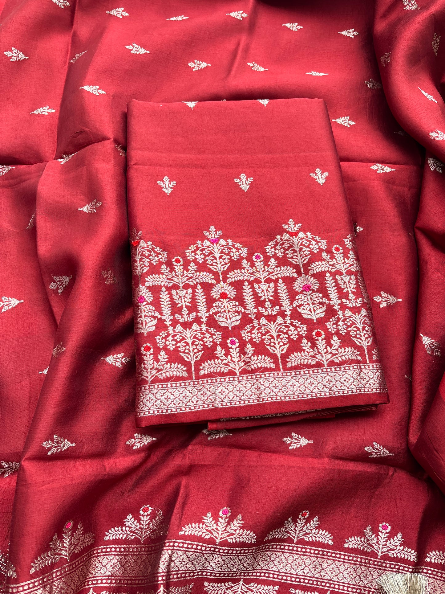 Maroon mango silk kadhwa 3 piece suit set