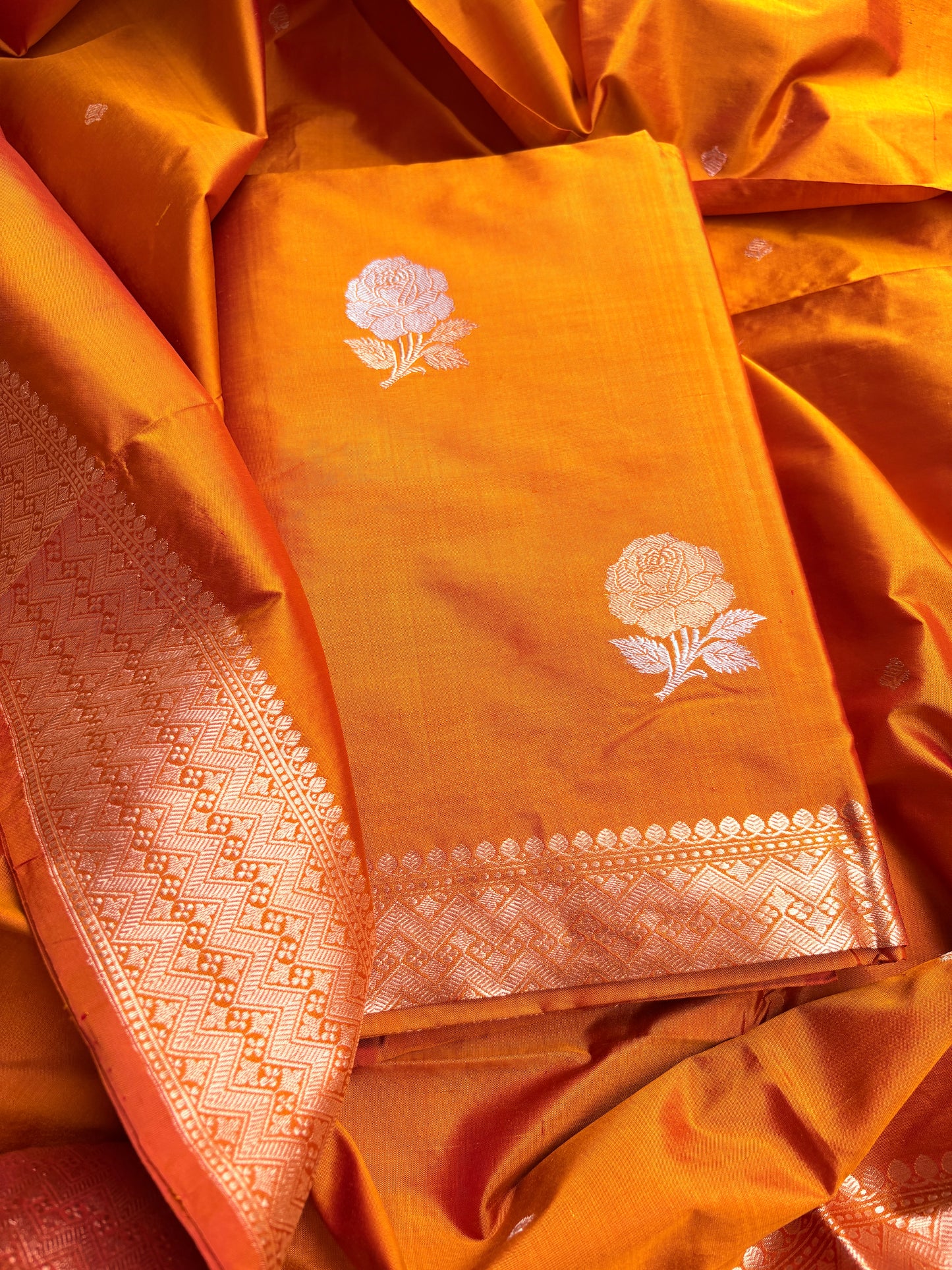 Orange gold katan by katan silk suit set