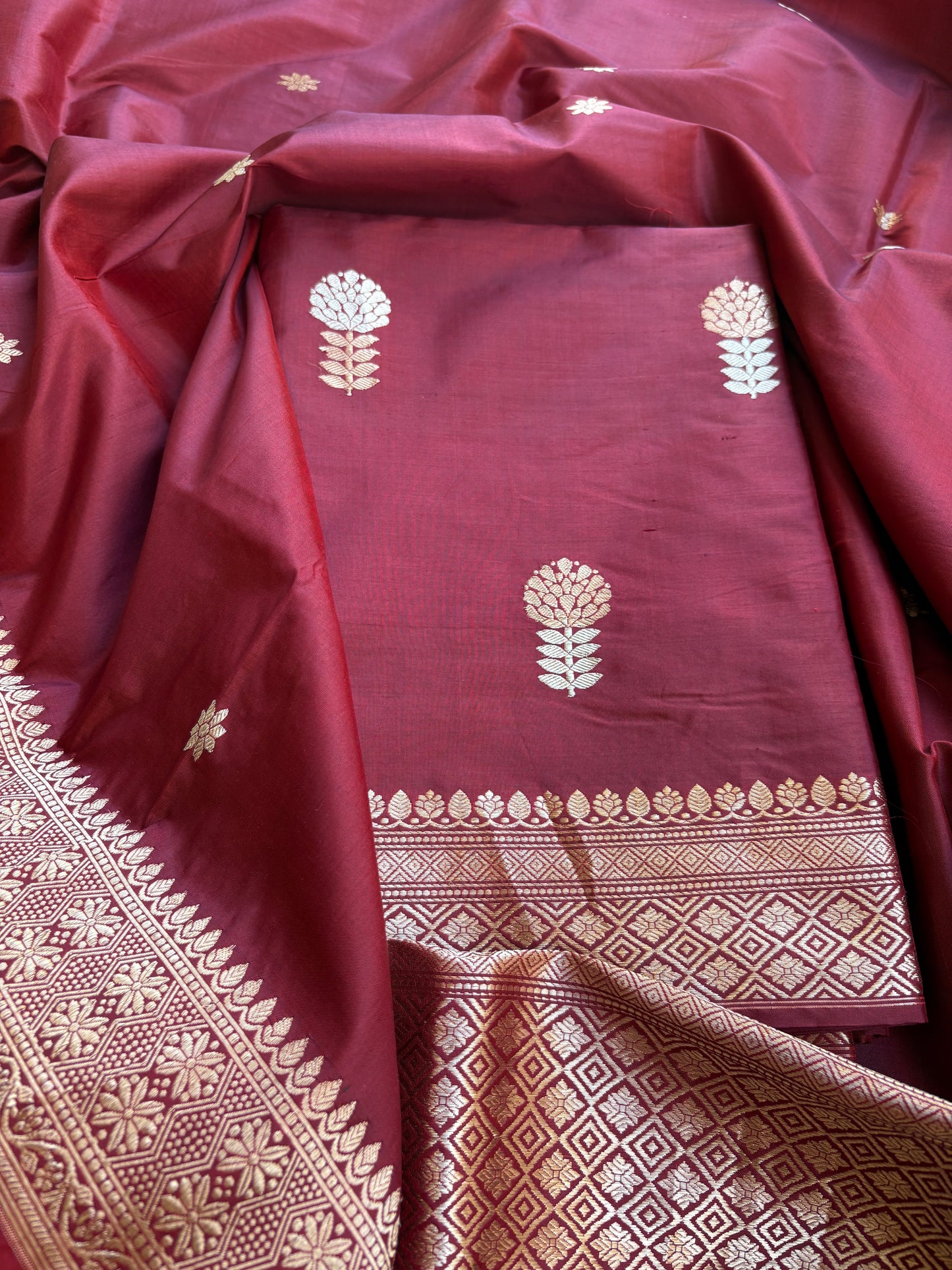 Maroon katan by katan kadhwa silk suit