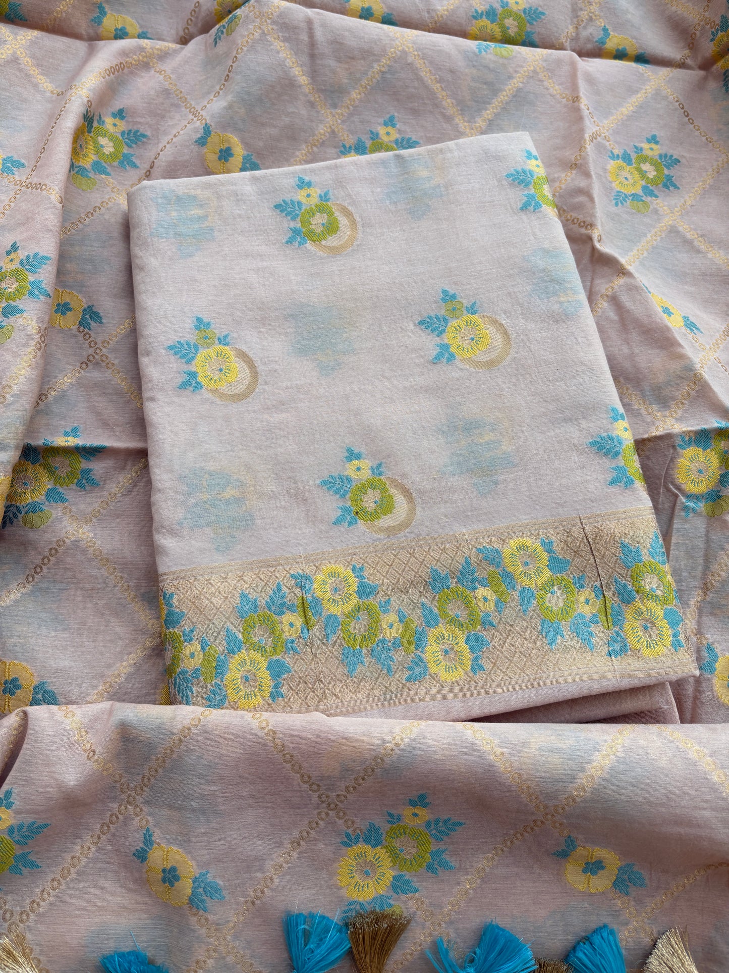 Nude jaal weaving Chanderi suit set