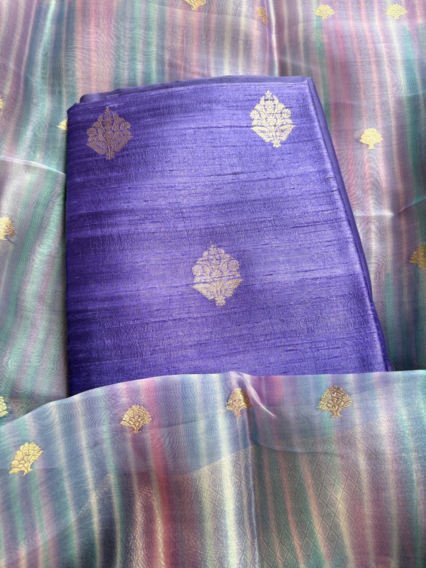 Pure raw silk kurta, bottom and kora digital dyed dupatta