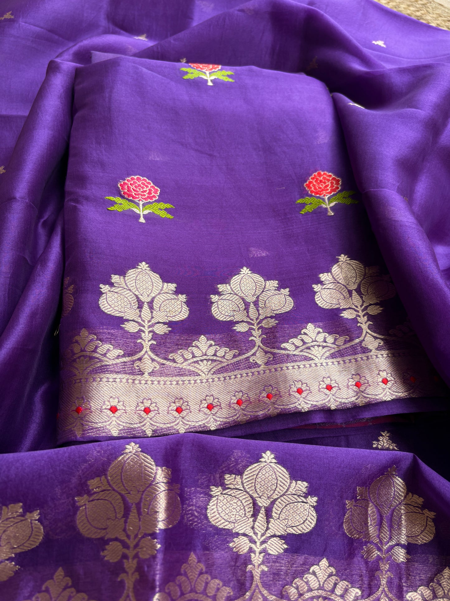 Purple kora kadhwa silk suit set