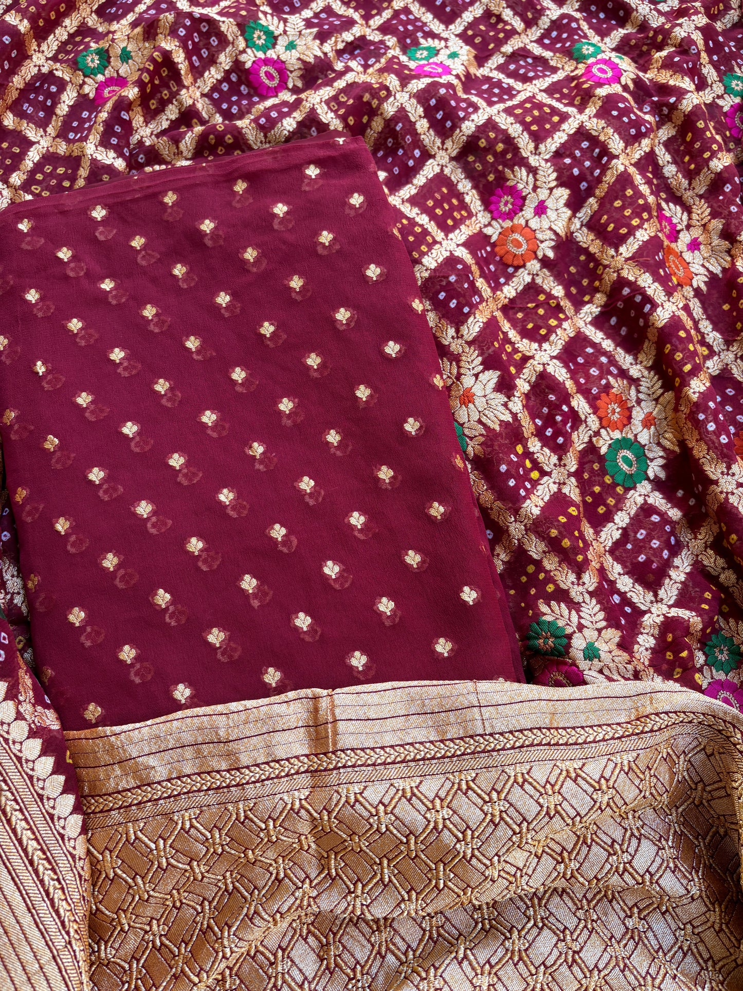 Maroon Khaddi georgette Meenakari suit set