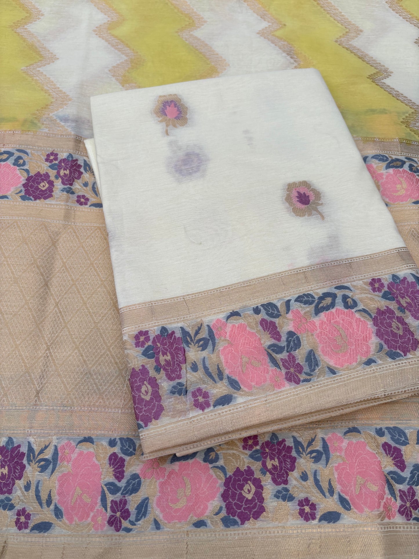 Lime Chanderi cotton exclusive weaving 3 piece suit set