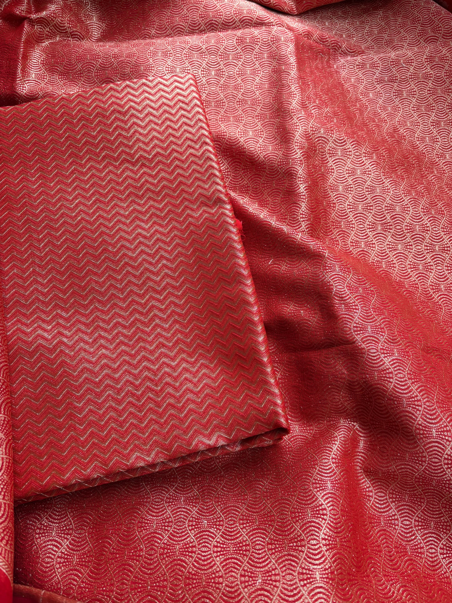 Red cotton tissue silk suit set