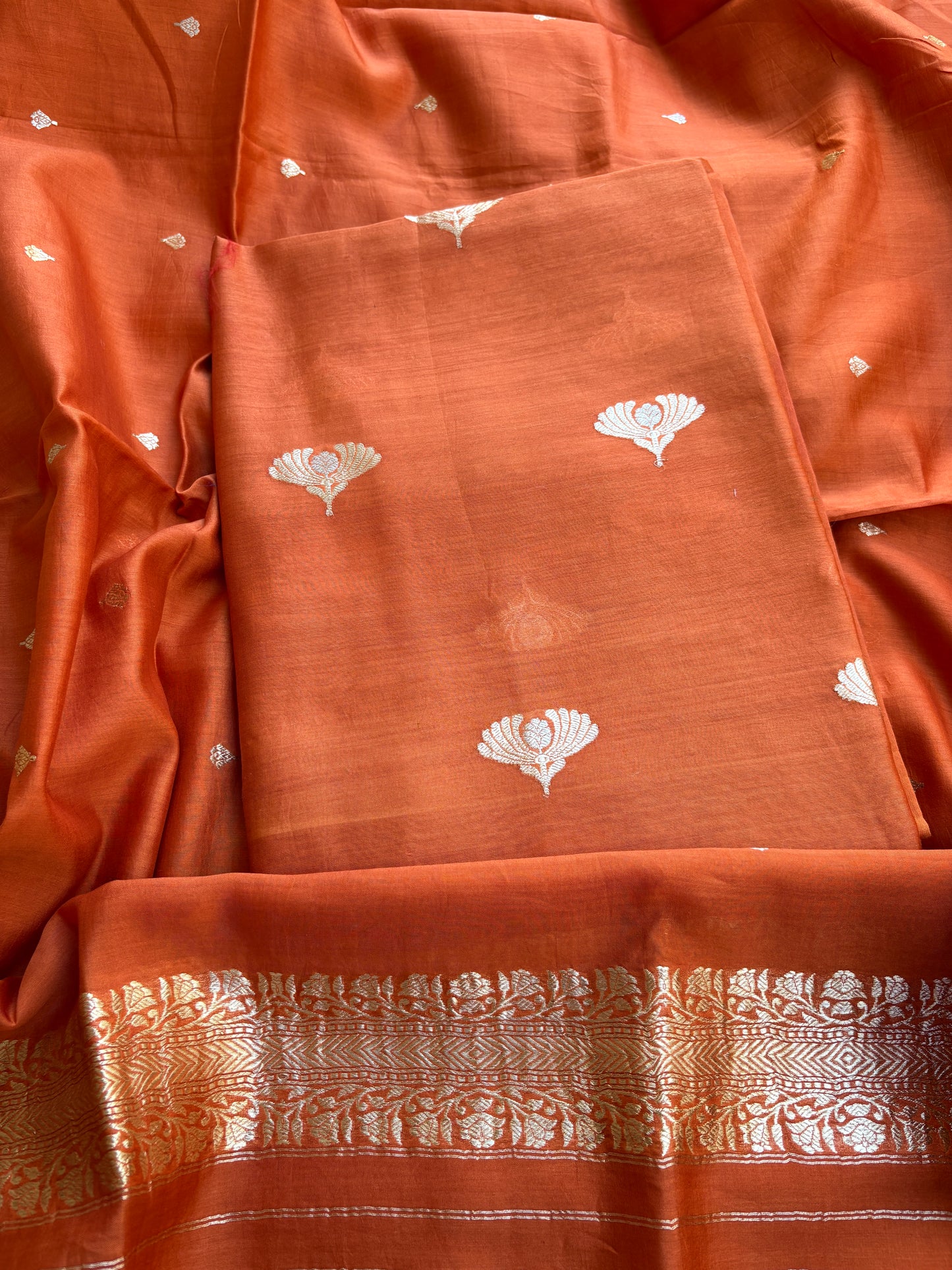 Orange handloom kadhwa suit set