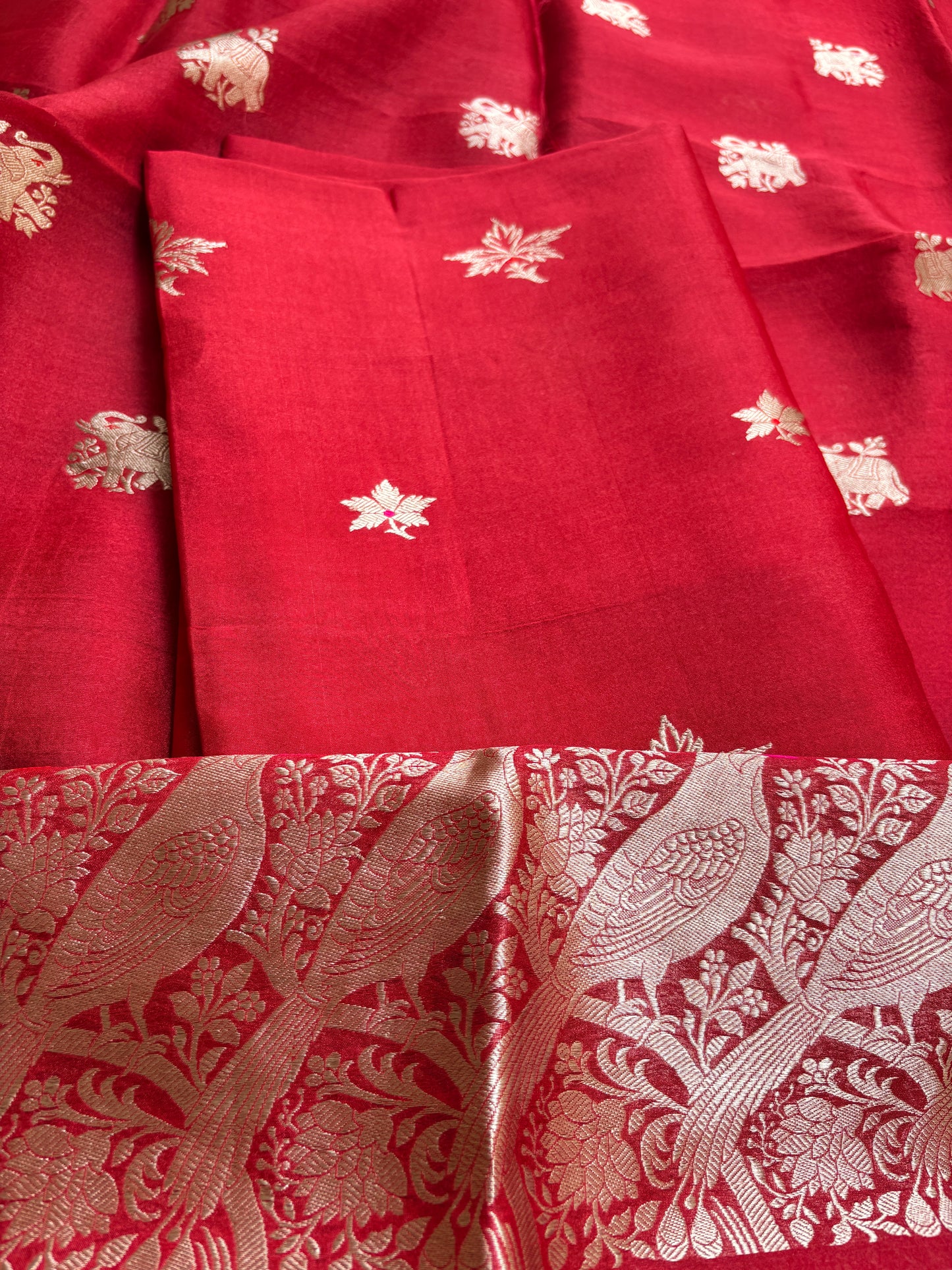 Red pure silk kadhwa suit set
