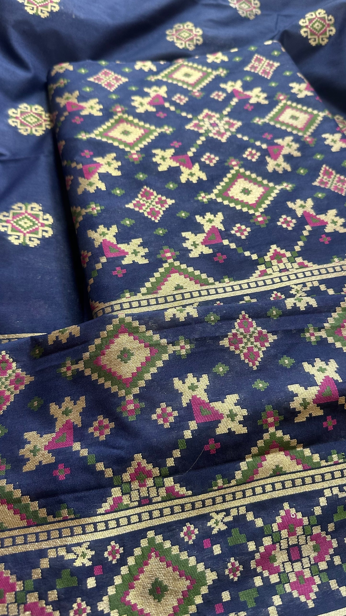 Blue gharchola chiniya silk 3 piece set