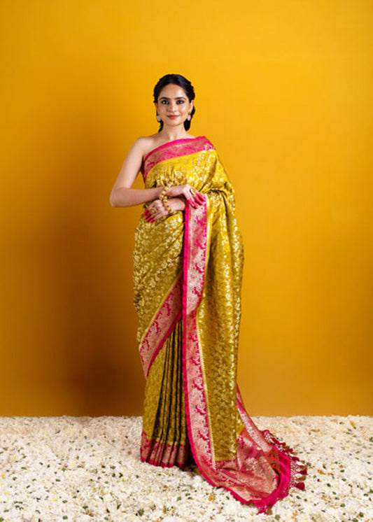 Mustard Pink Mashru silk Saree