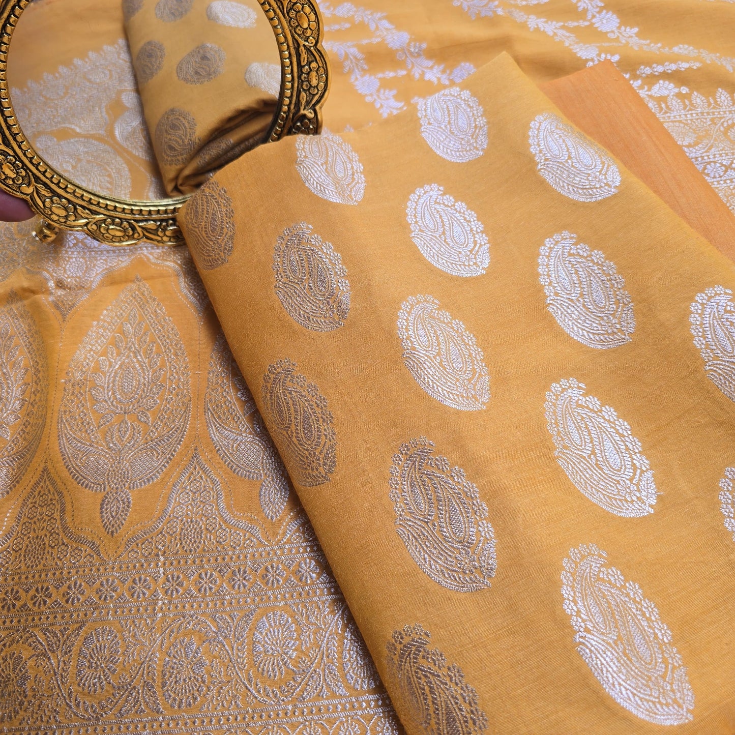 Mustard moonga silk 3 piece suit set