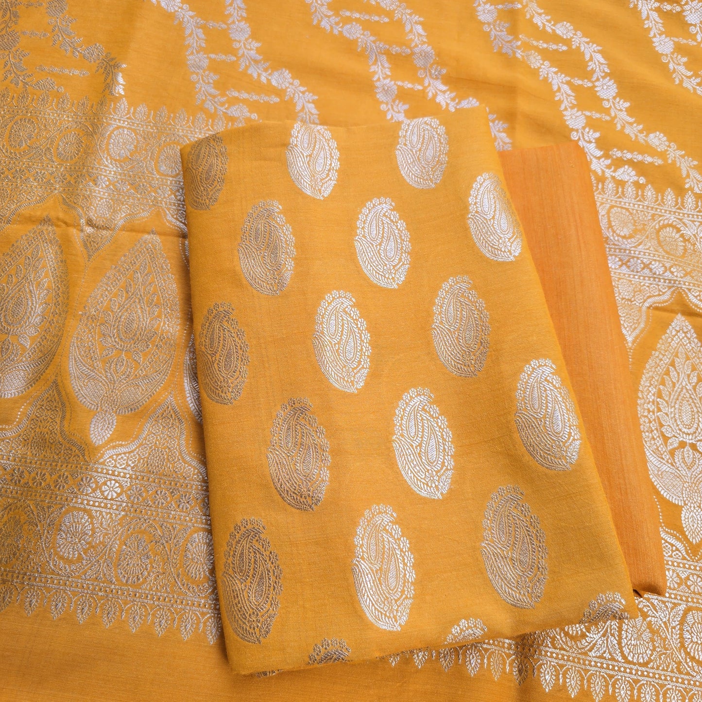 Mustard moonga silk 3 piece suit set