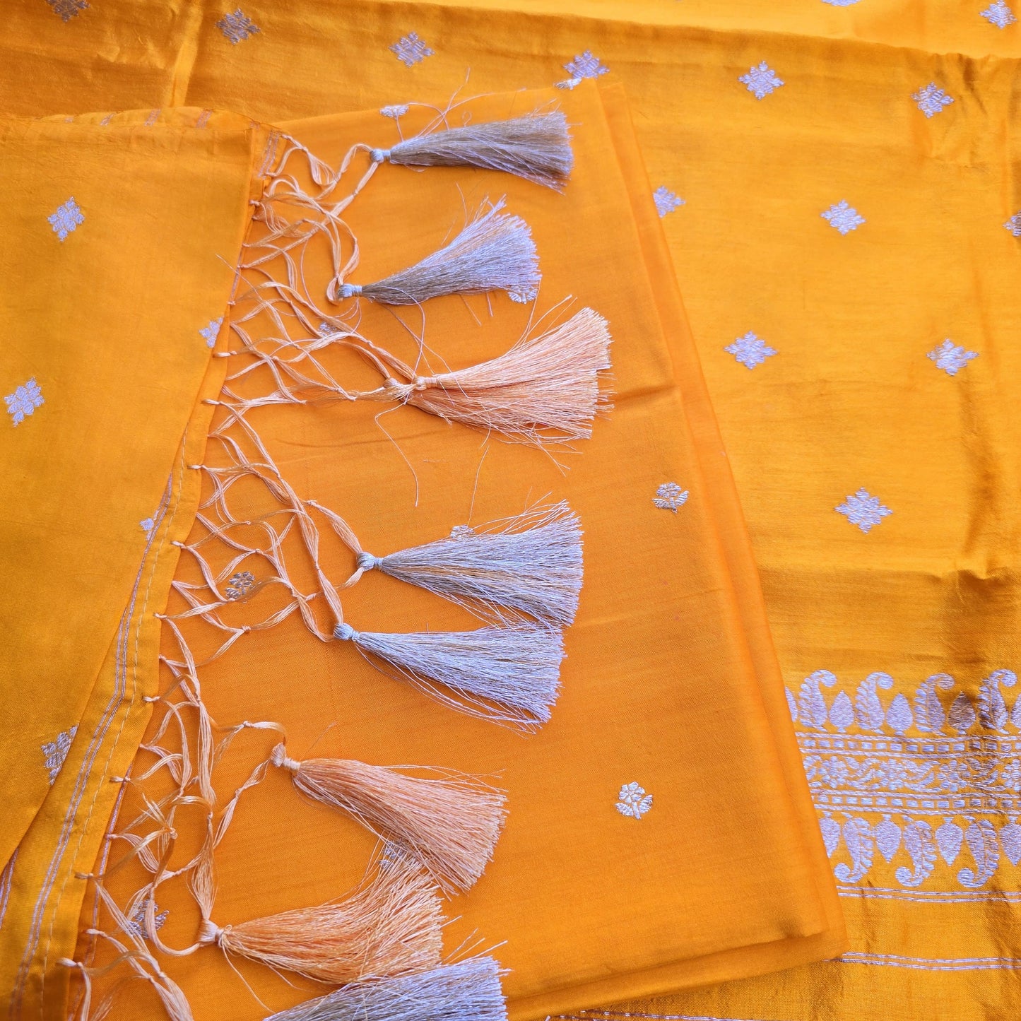 Mustard orange chiniya silk 3 piece suit