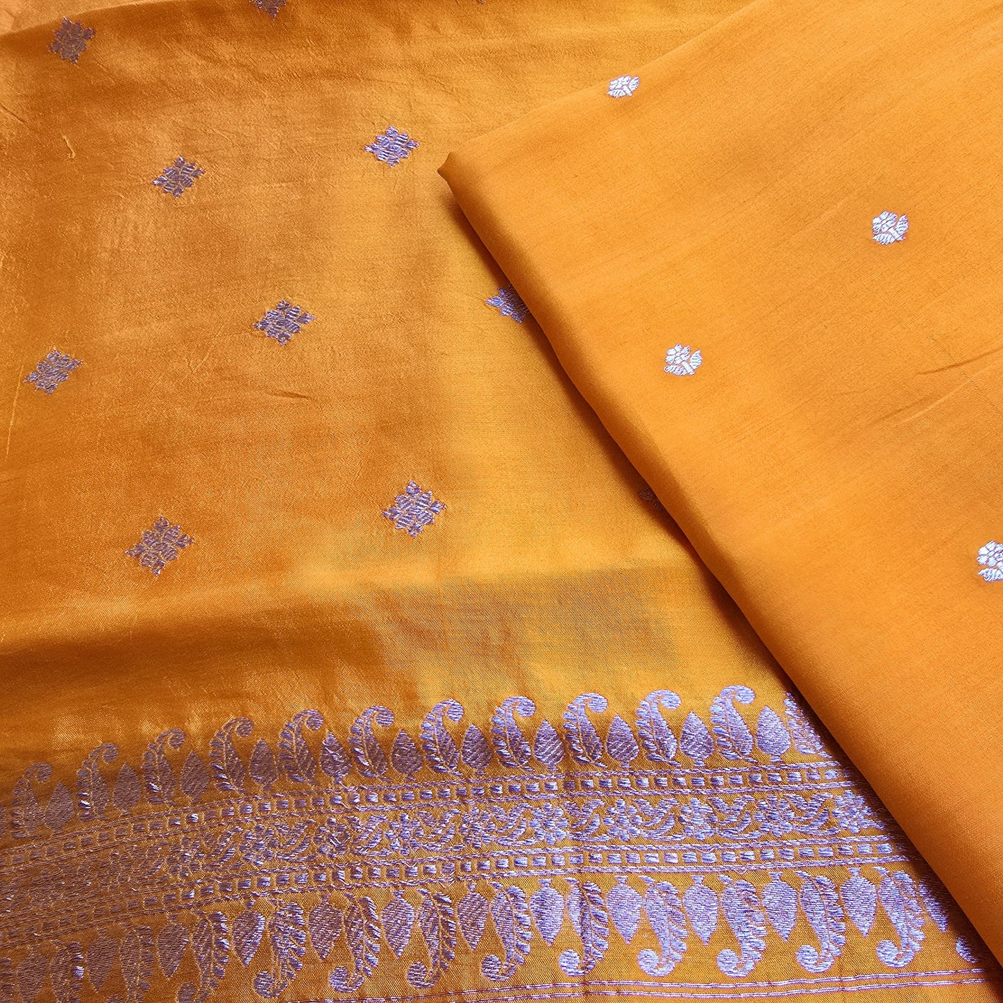 Mustard orange chiniya silk 3 piece suit