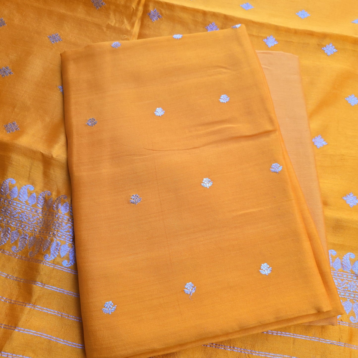 Mustard orange chiniya silk 3 piece suit