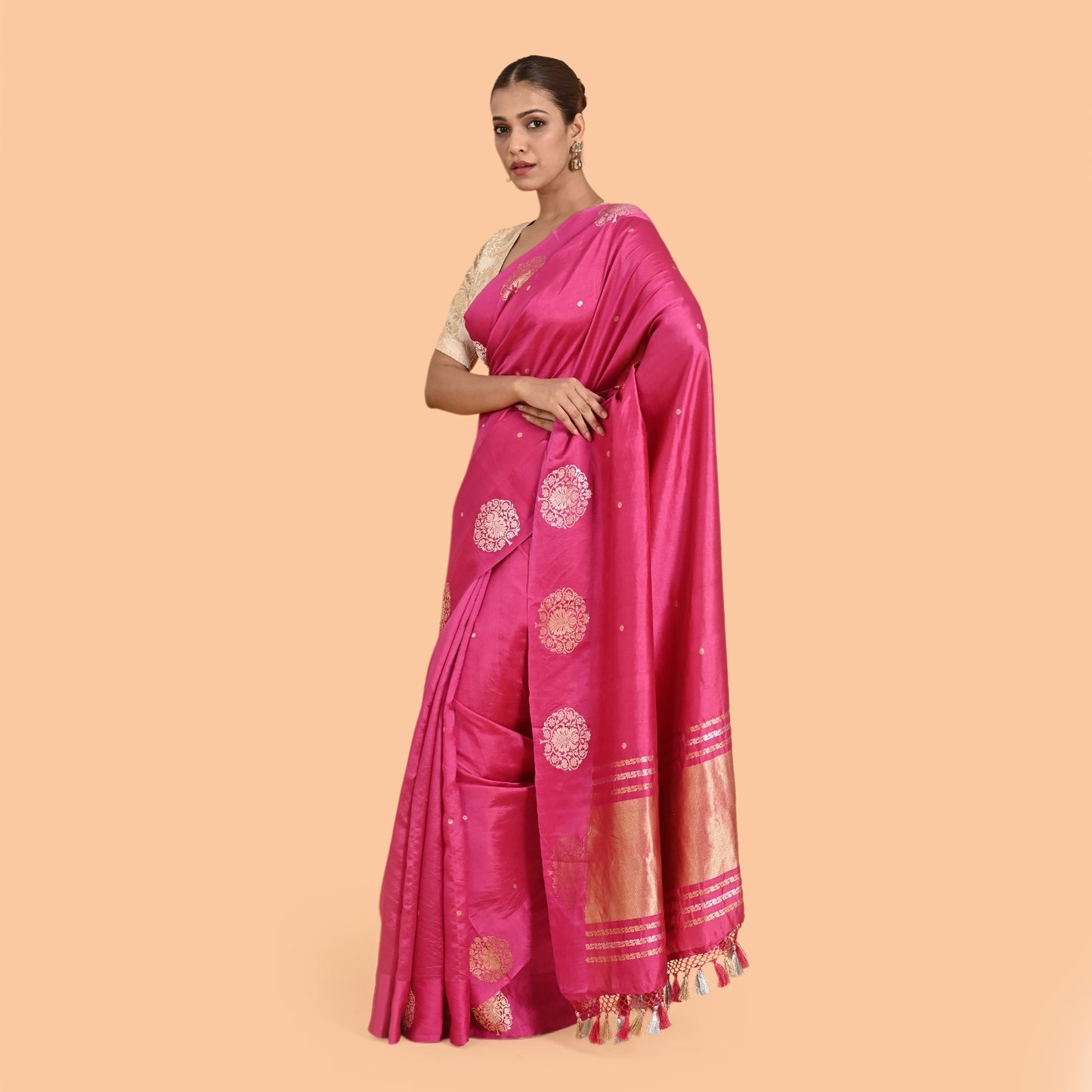 Pink mango silk kadhwa saree