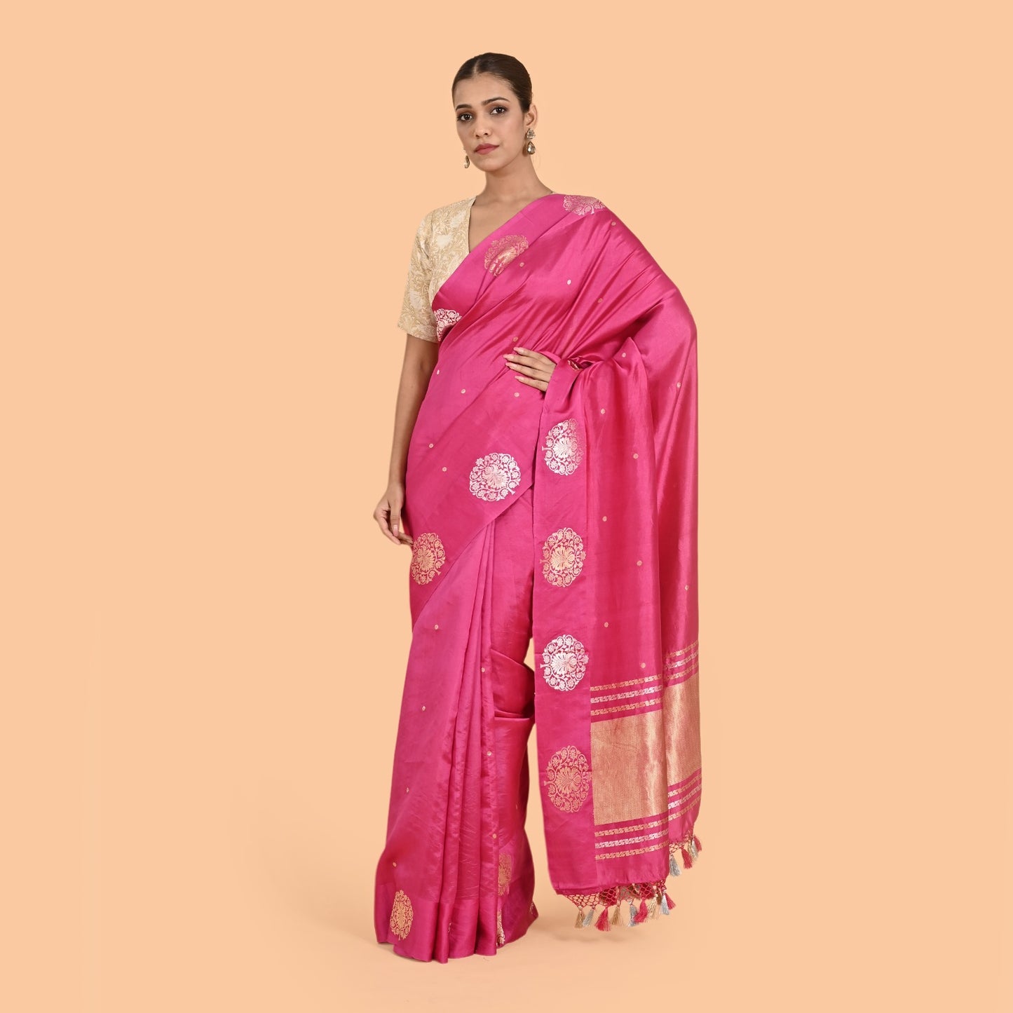 Pink mango silk kadhwa saree
