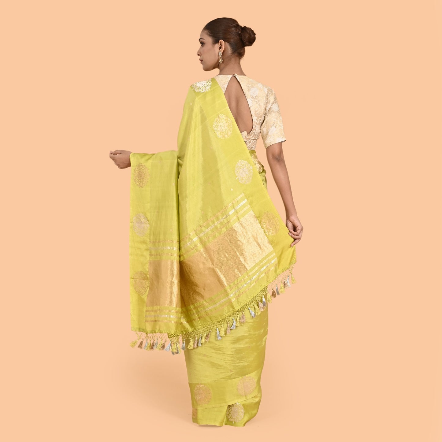Lime green mango silk kadhwa saree
