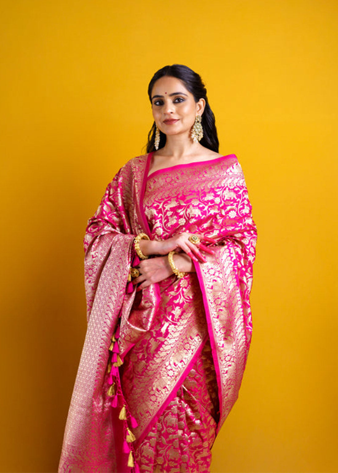 Pink Shikargahi Full Jaal weaving Saree
