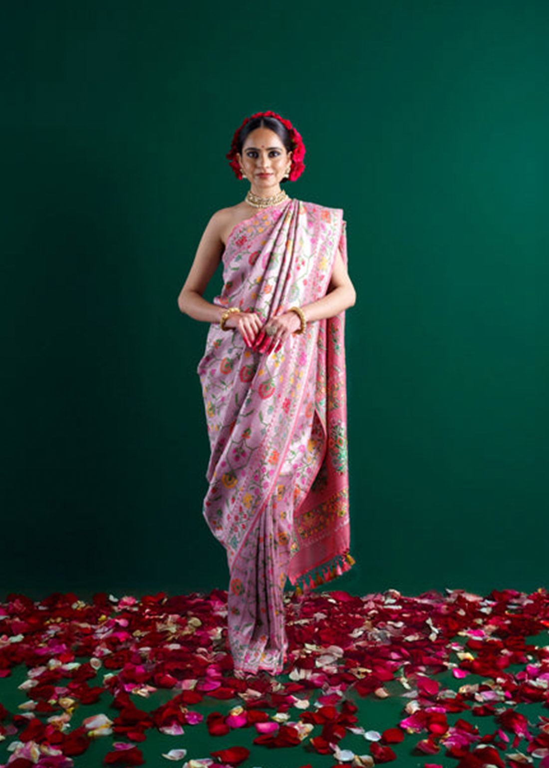 Pink tussar georgette tilfi weaving saree.
