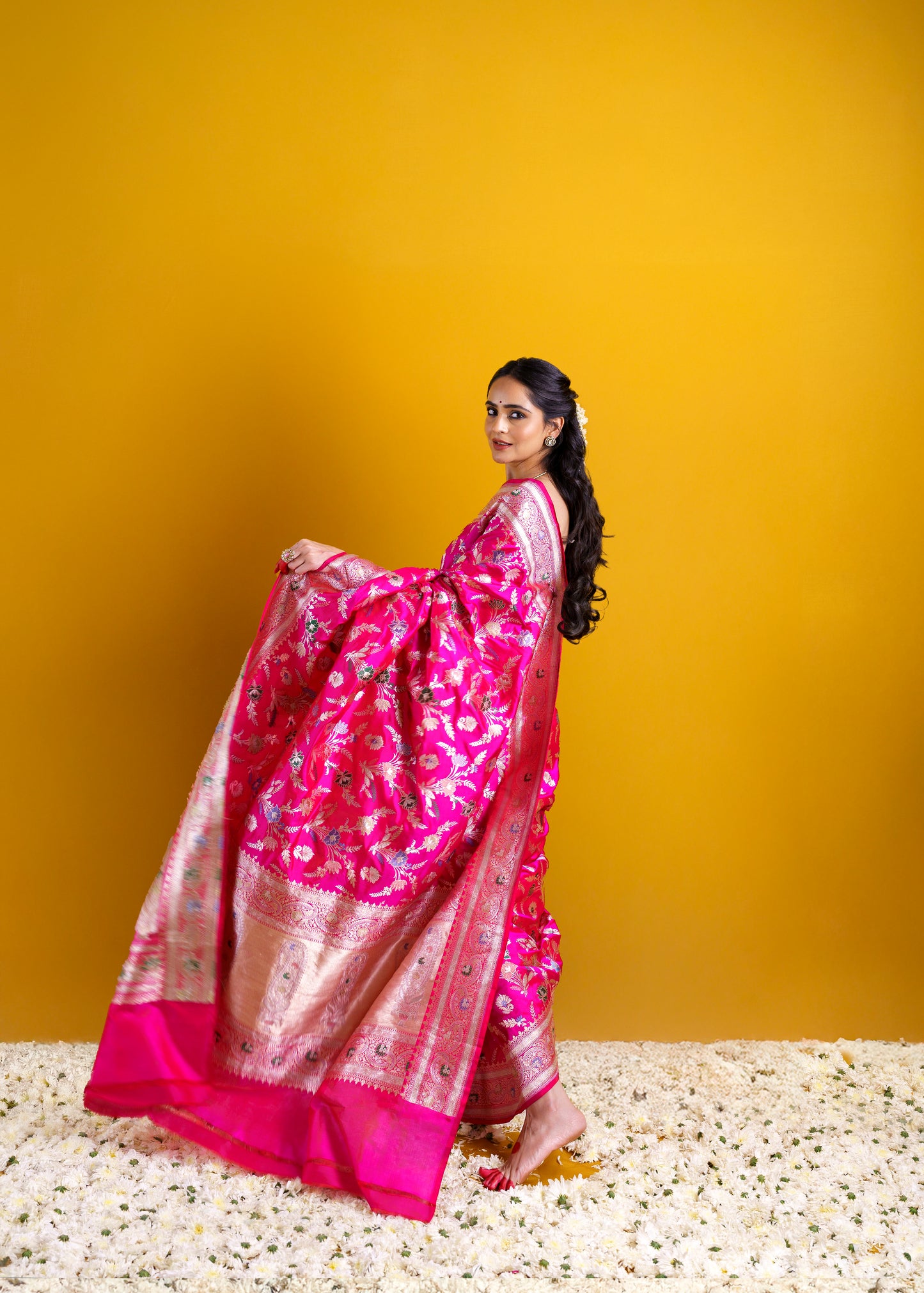 Pink Katan silk Meendar Kadhwa Weave Saree