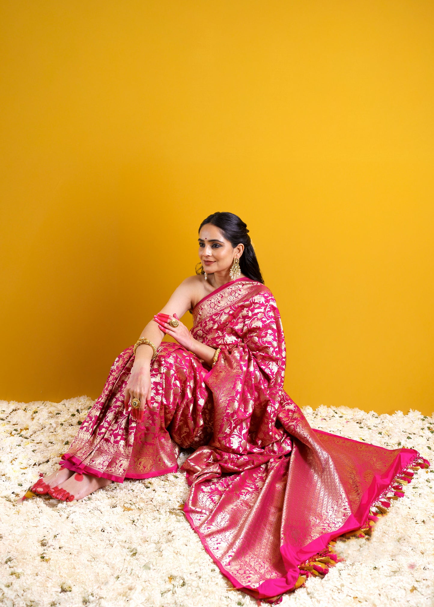 Pink Shikargahi Full Jaal weaving Saree
