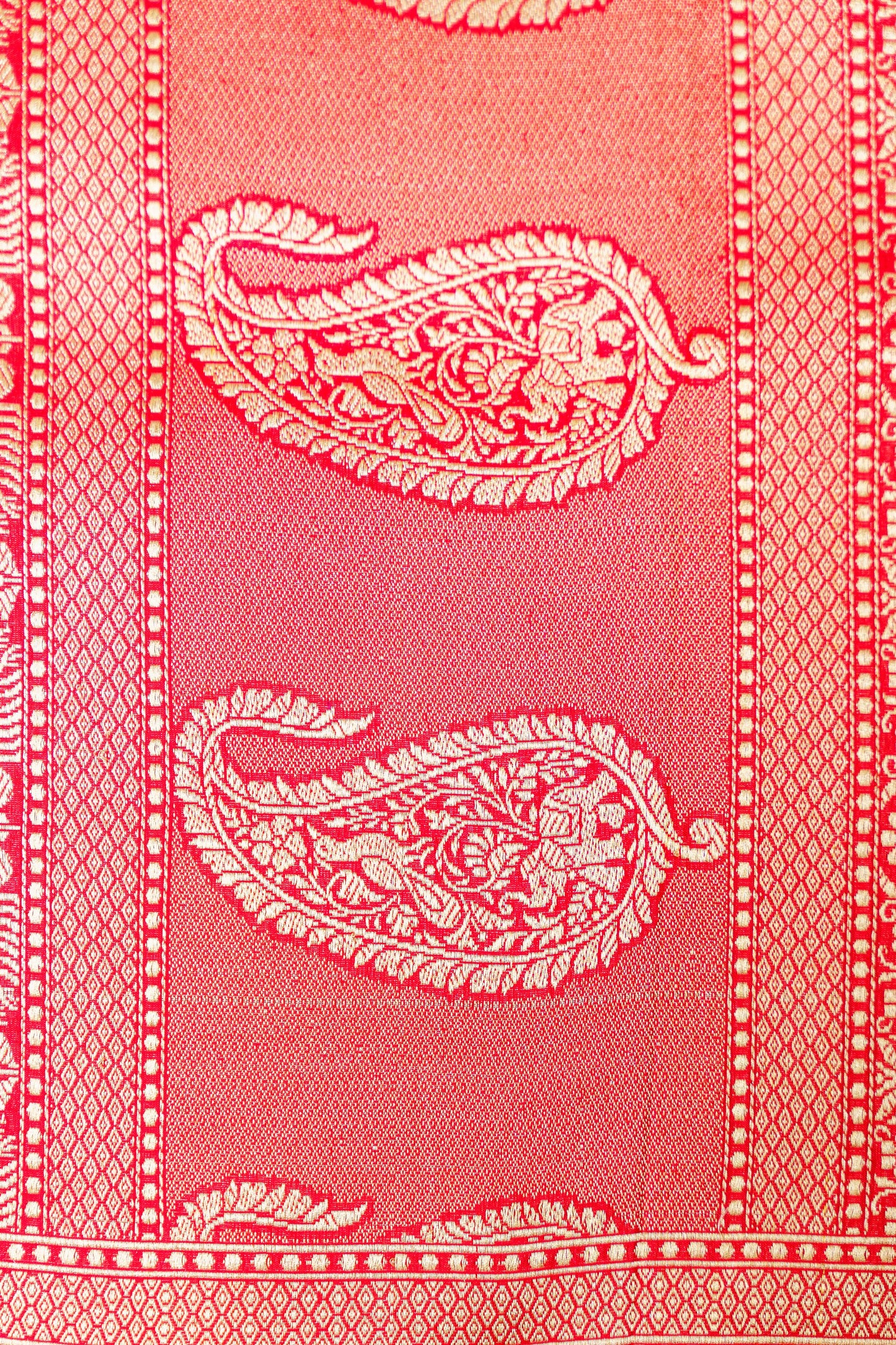 Red pure katan shikargah pure silk saree