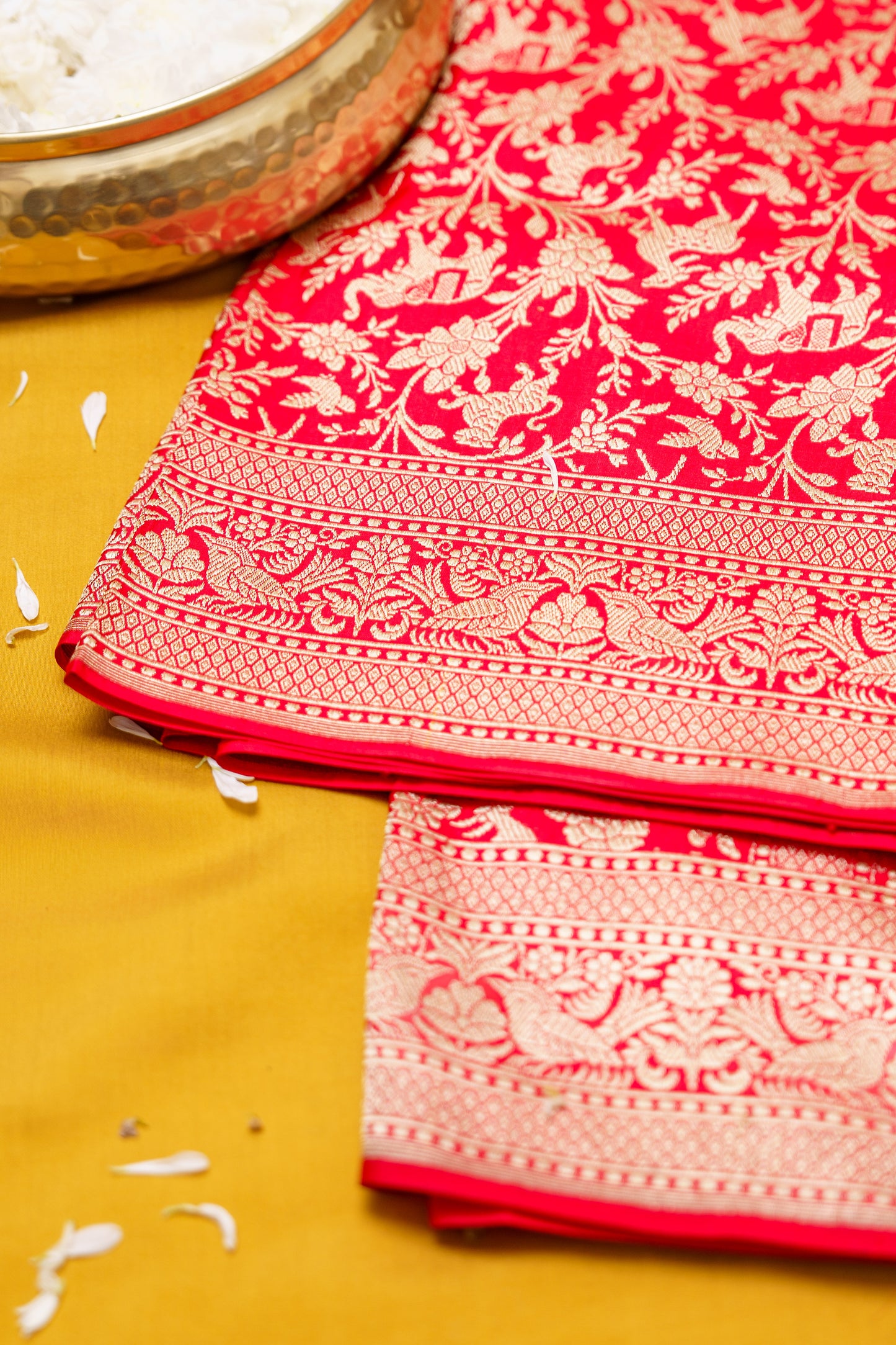 Red pure katan shikargah pure silk saree