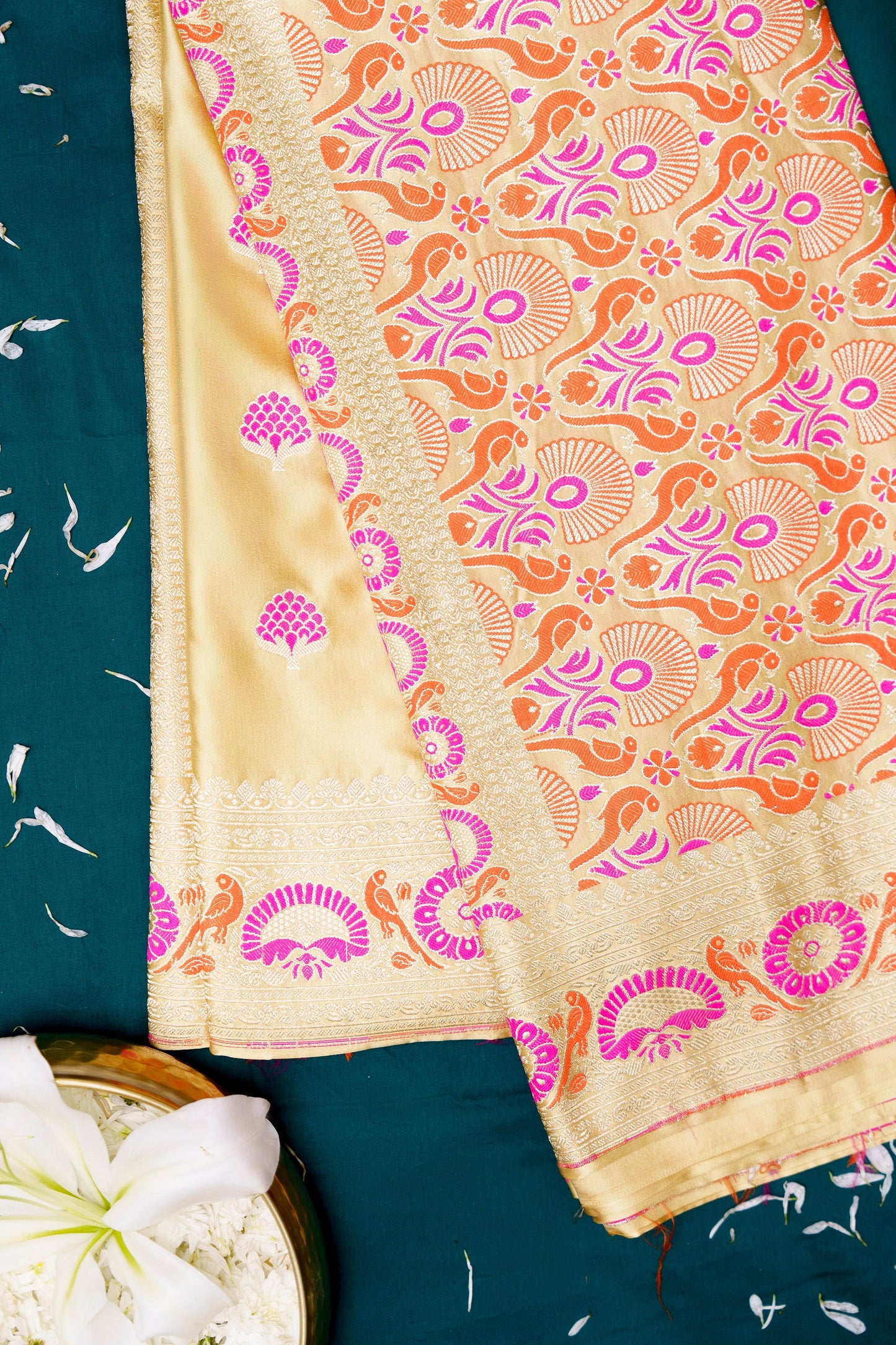 Cream Mashru Silk Saree