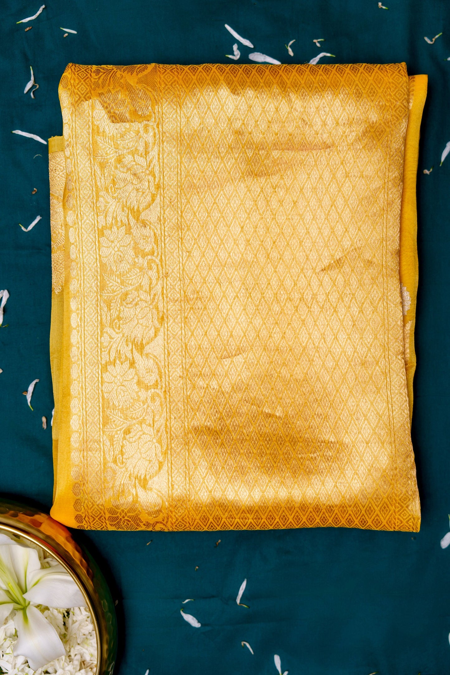 Yellow kora silk sona roopa booti saree
