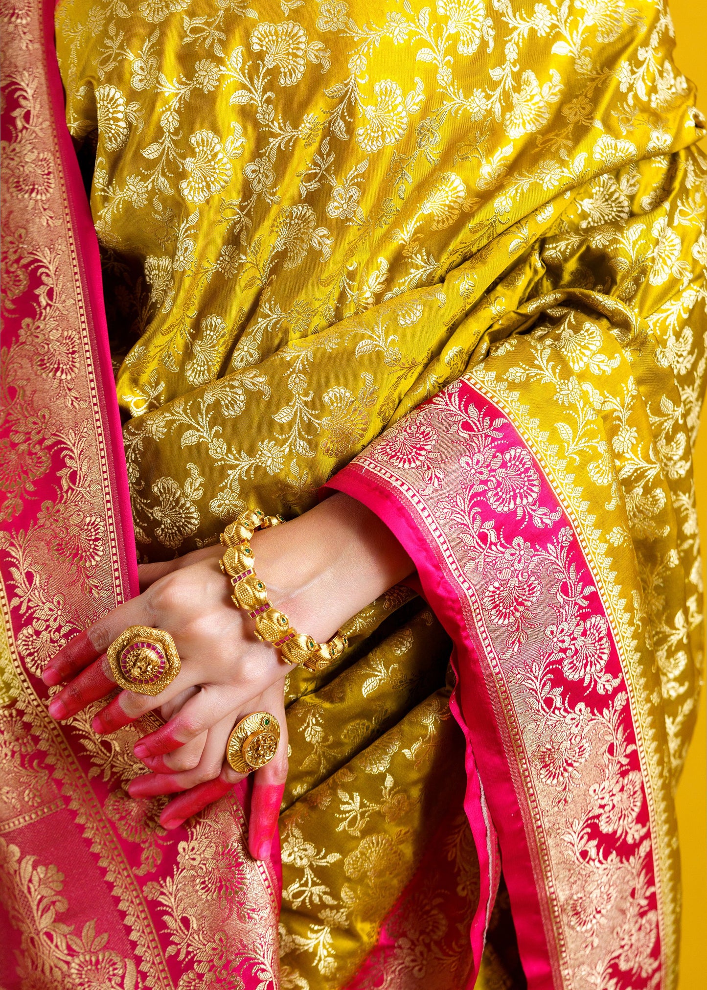 Mustard Pink Mashru silk Saree