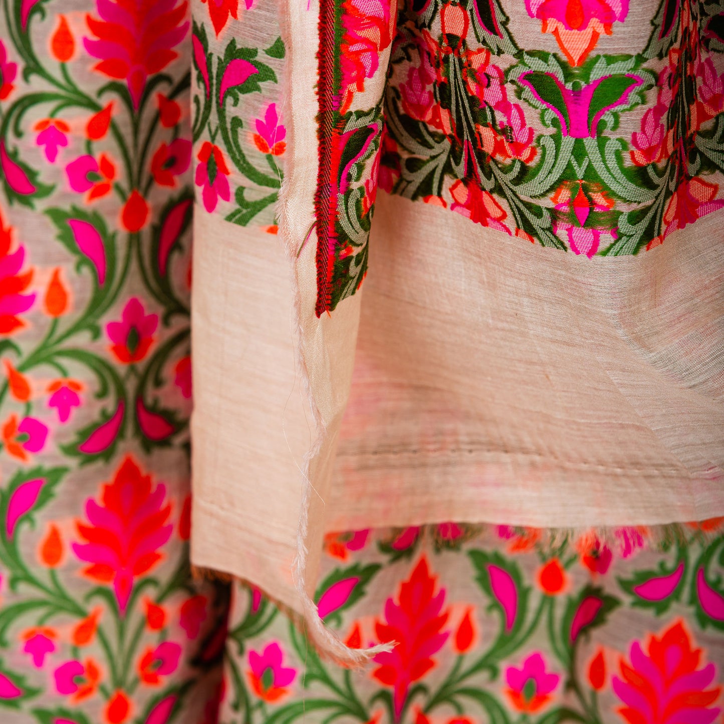 Peach Full Jaal Weaving Chanderi Cotton Suit Set (Pit Handwoven)