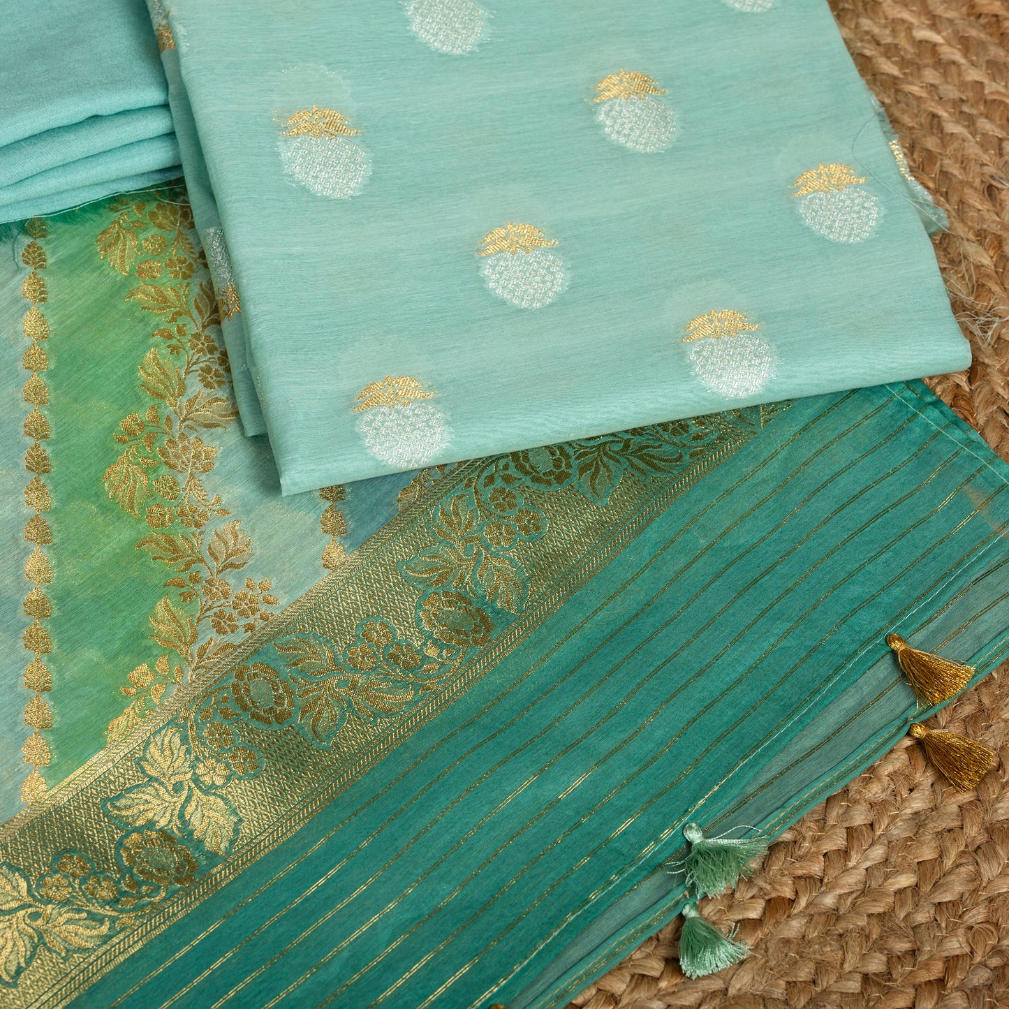 Green Beautiful Chanderi Suit Set with Rangakat Dupatta